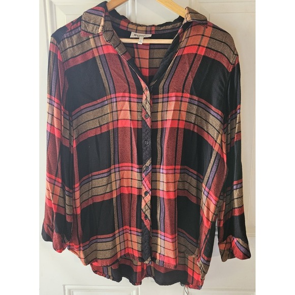 Hester & Orchard Tops - Hester & Orchard Plaid Button Front Blouse Womens Large Roll Tab Long Sleeve